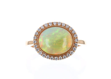 3.41tcw Opal & Diamond Halo 18K Engagement Ring