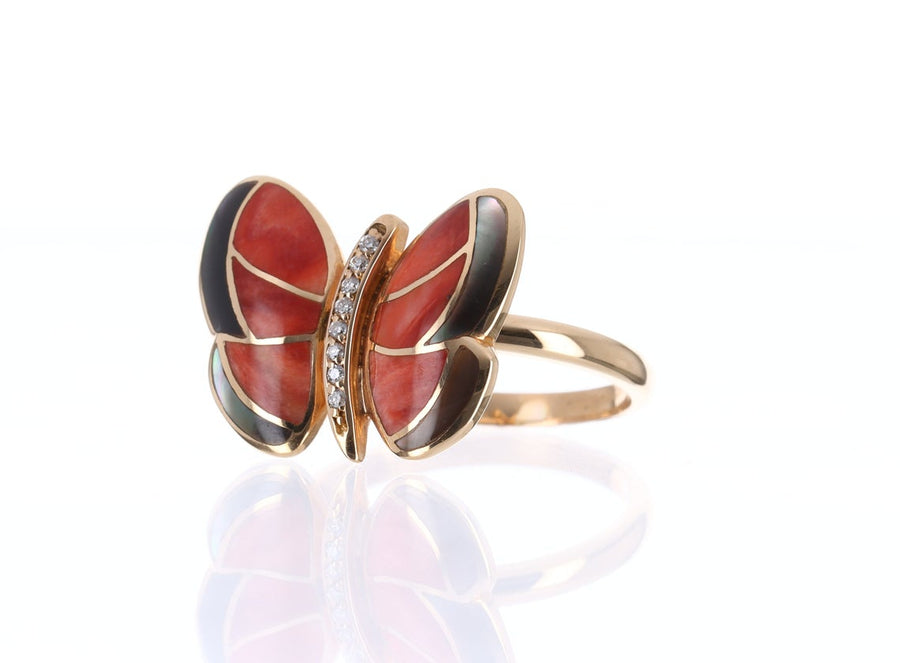 Pearl & Agate Butterfly Ring Rose Gold
