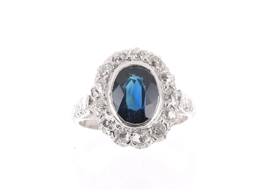 2.70tcw French  Art Deco Sapphire Diamonds  White Gold Platinum Ring