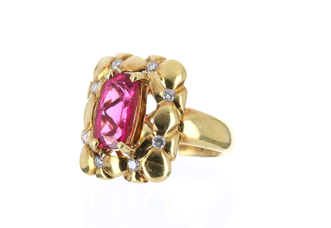 3.60tcw Natural Rubellite & Diamond Cocktail Ring 18K