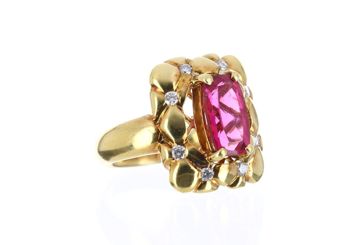 3.60tcw Natural Rubellite & Diamond Cocktail Ring 18K