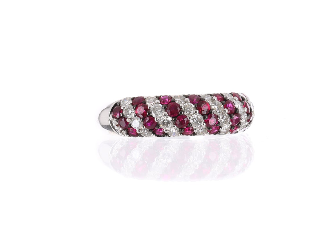 0.90tcw Ruby & Diamond Ring 14K - Chic Pave Band in Solid Gold