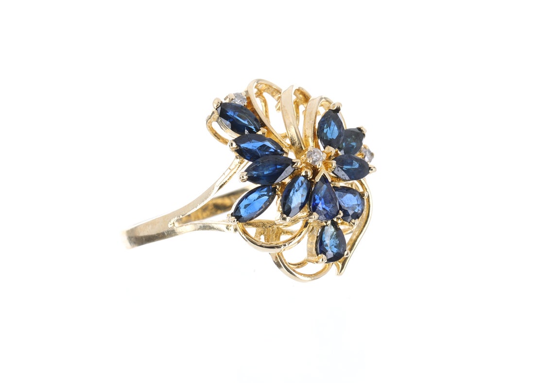  Sapphire & Diamond Vintage Cocktail Ring 14K