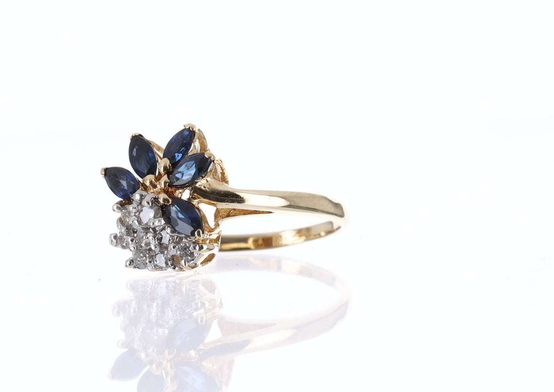 marquise blue sapphire and white diamond vintage ring