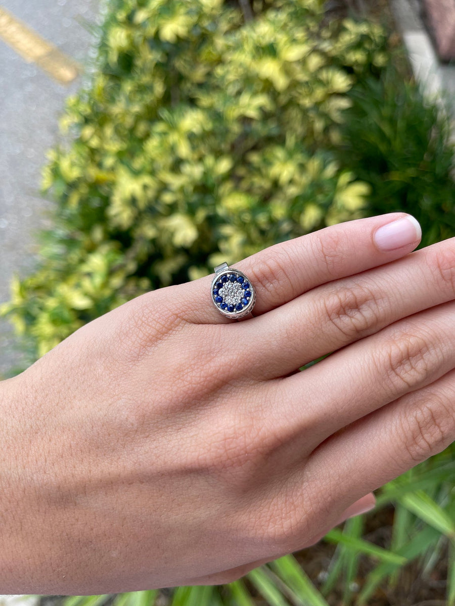 Vintage Style Sapphire and Diamond Cluster Engagement Ring
