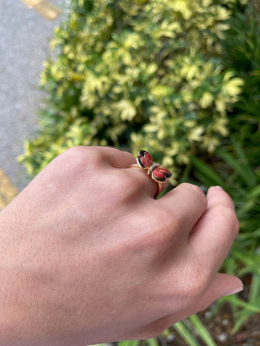 Agate Butterfly Ring Rose Gold