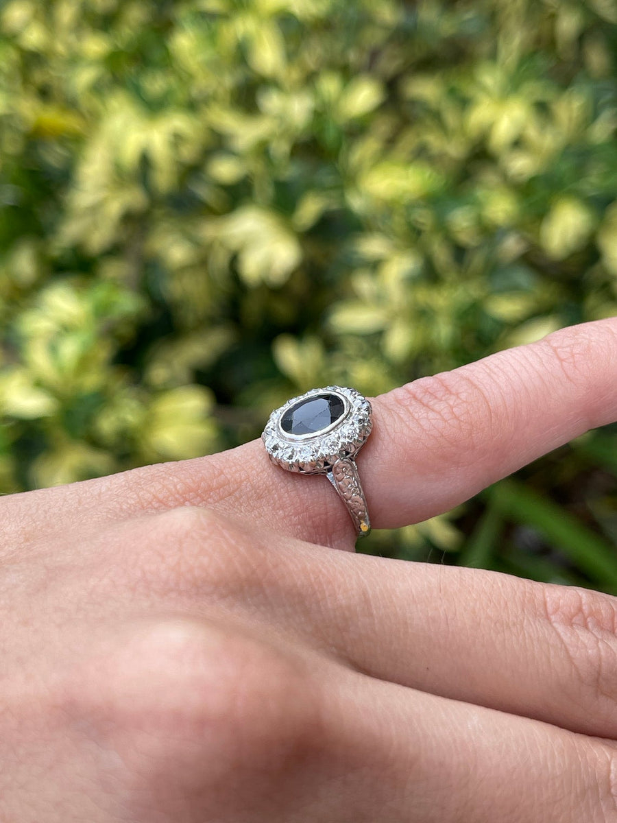 Sapphire & Diamond Halo Ring PLAT