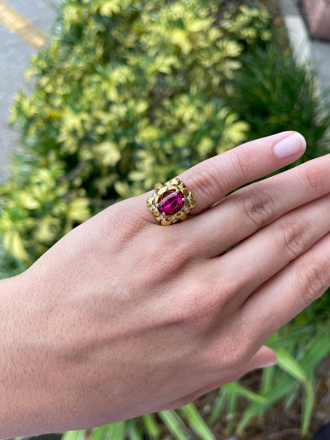 3.60tcw Natural Rubellite & Diamond Cocktail Ring 18K