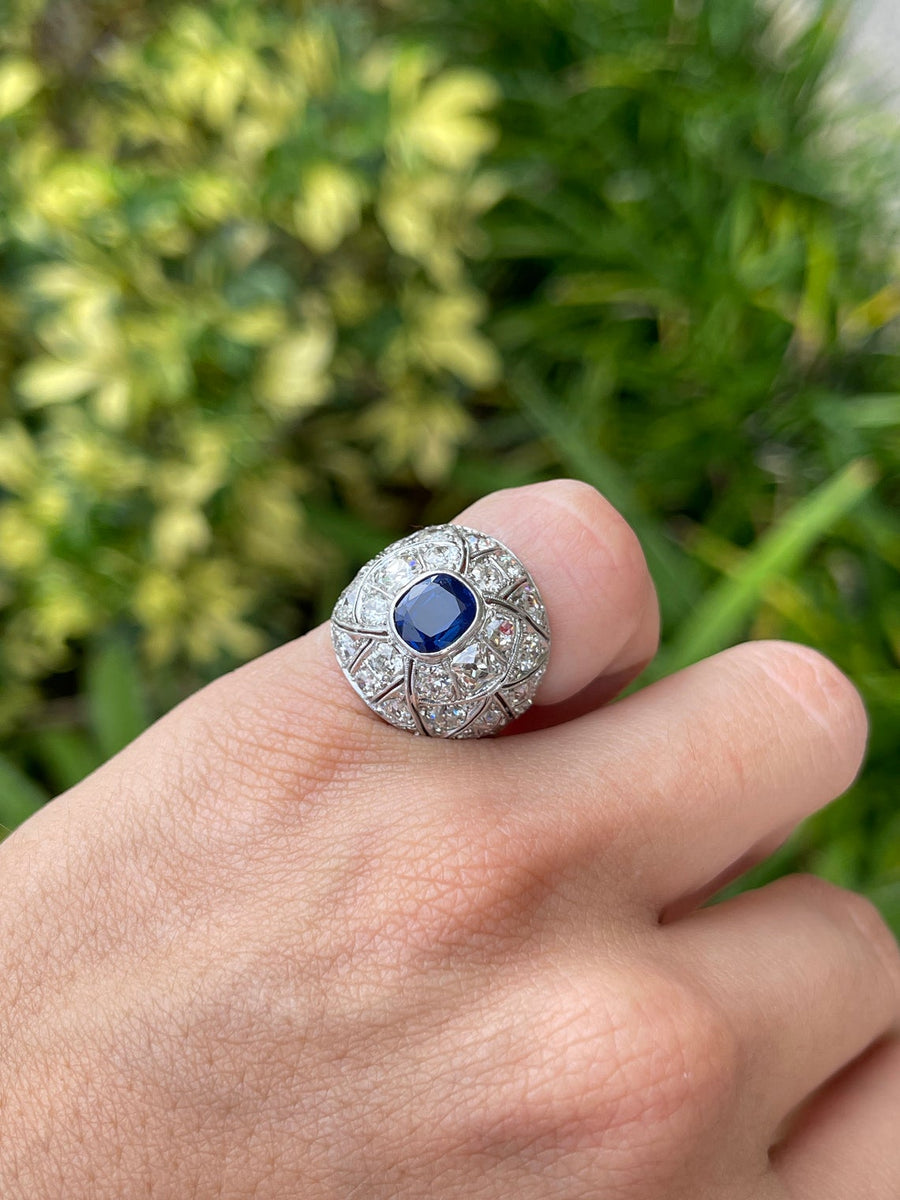 Antique Sapphire Diamond Platinum Topped Gold Engagement Ring