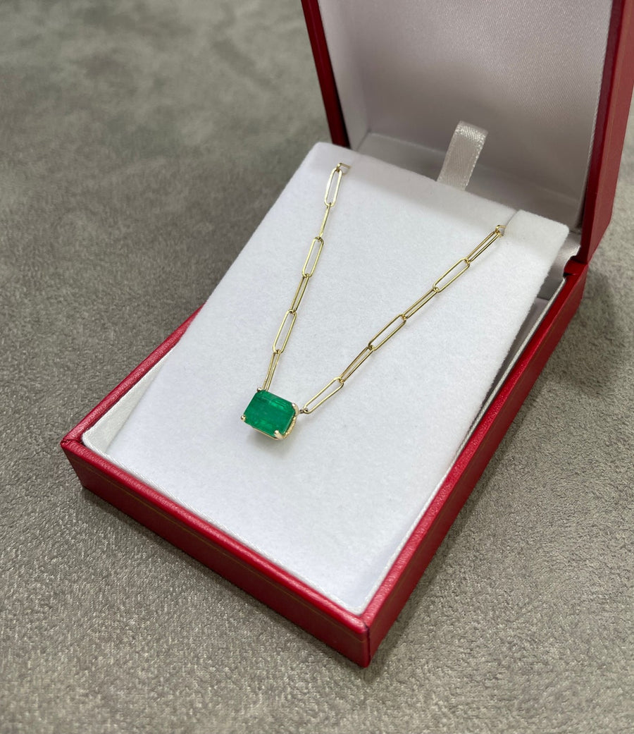 3.25ct 14K East to West Emerald Gold Emerald Necklace