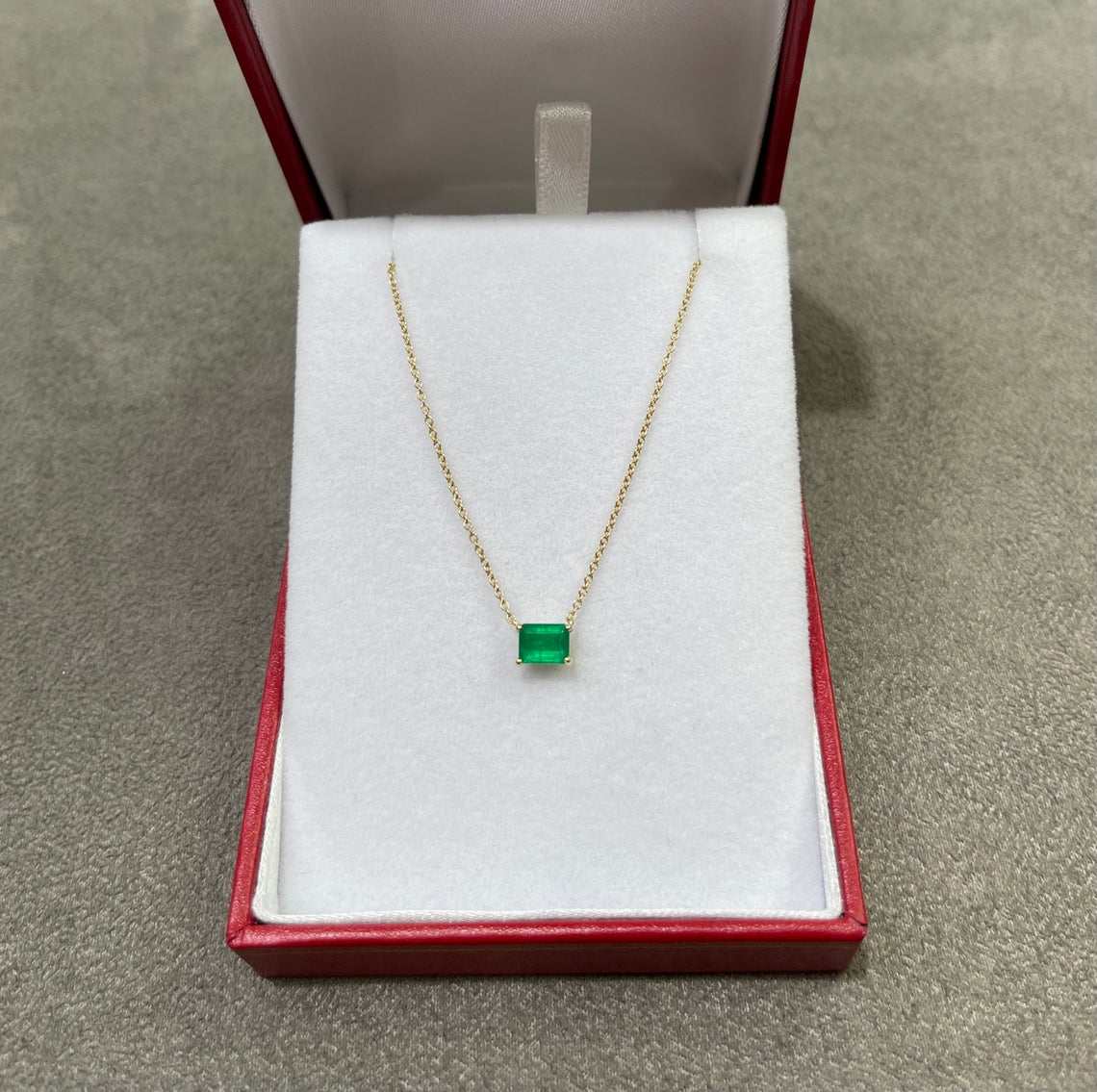  Medium Dark Green Emerald Cut East to West Necklace 14K