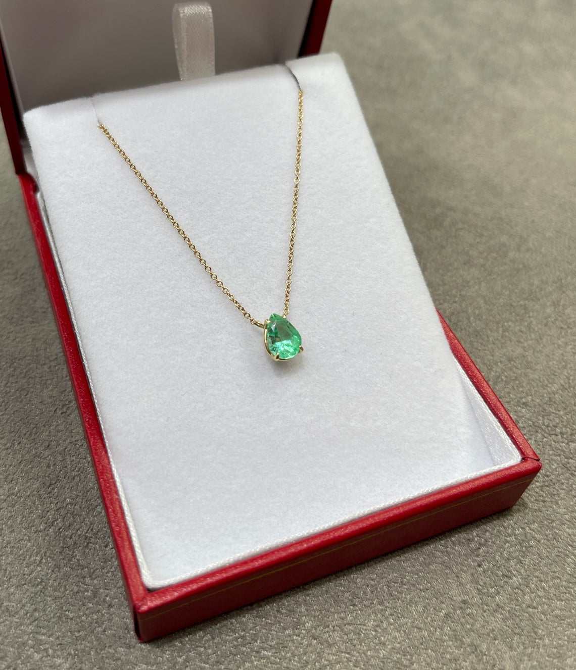 1.07 Carat Colombian Emerald Pear Solitaire Necklace 14K