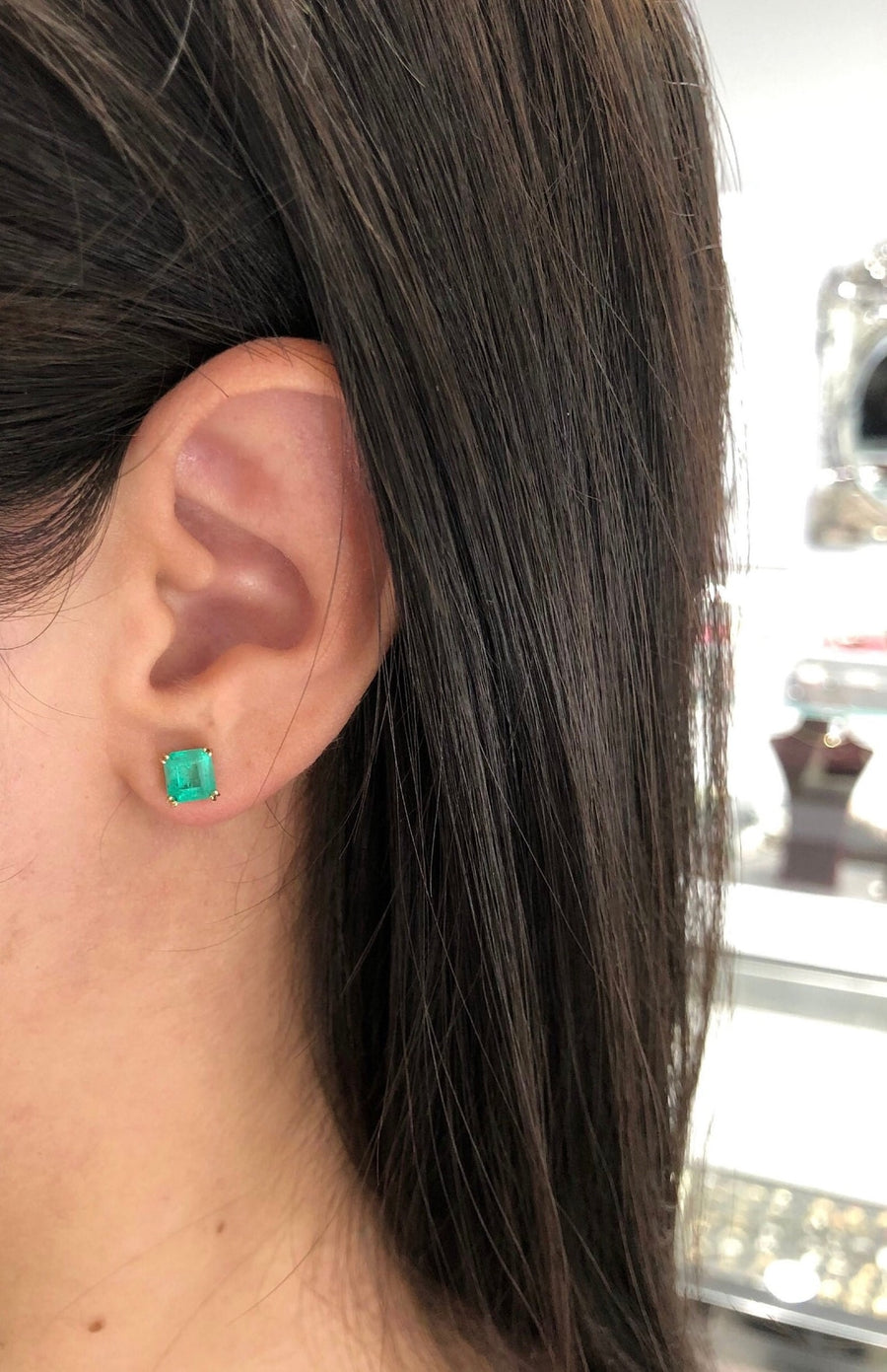2.50tcw Emerald Solid 14K Earrings in Ear
