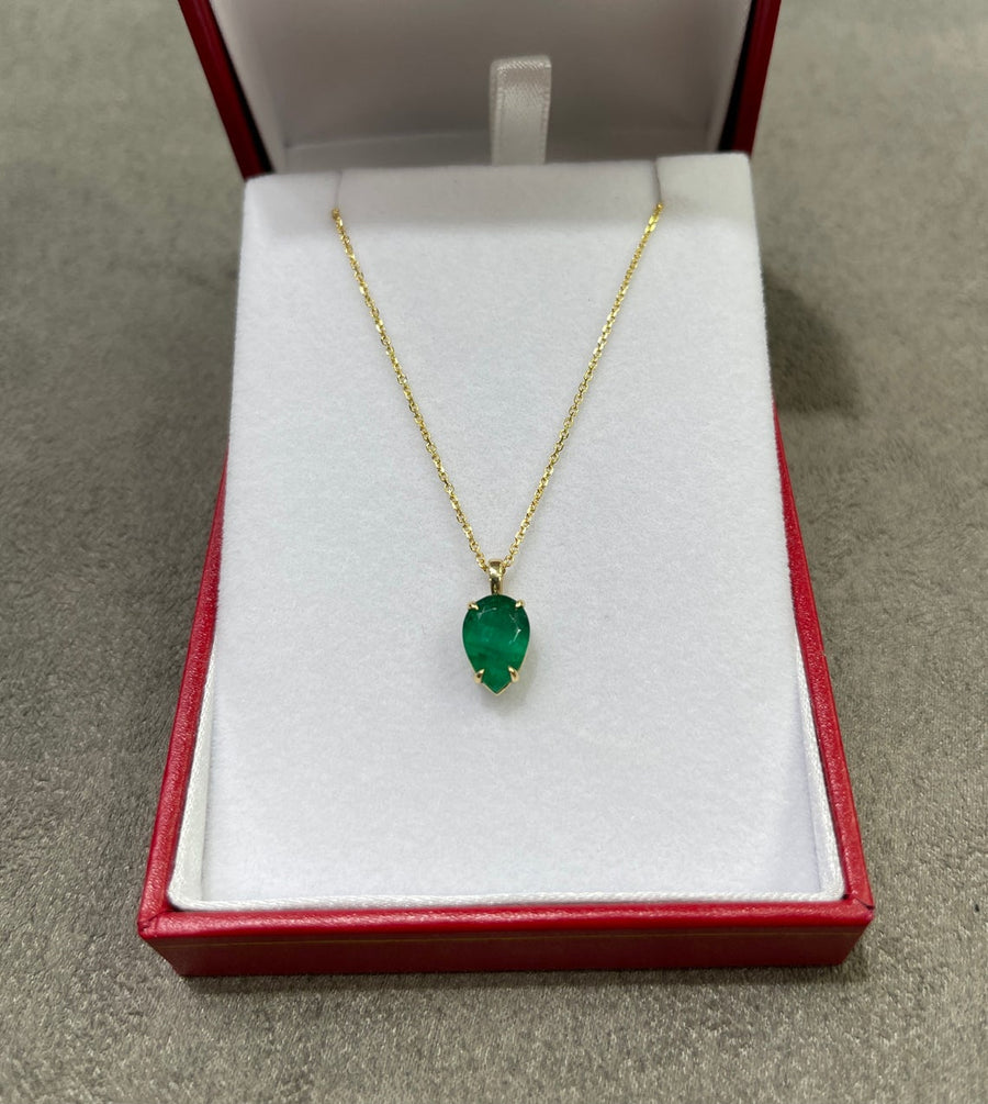 Colombian Emerald Solitaire Pear Gold Upside Down Pendant