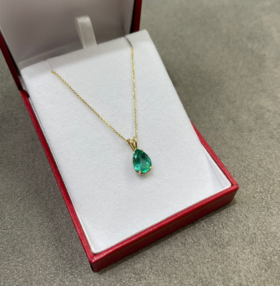 2.50-Carat Emerald Solitaire Pear Cut Gold Pendant