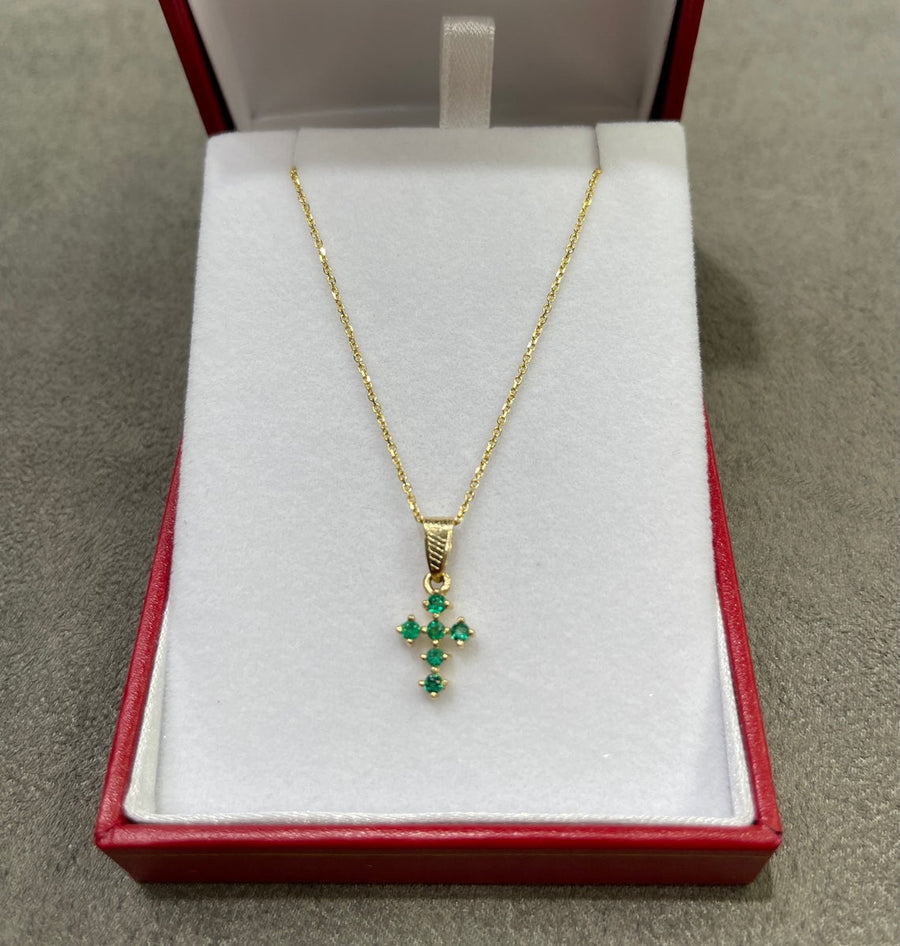 Emerald Petite Cross 18K