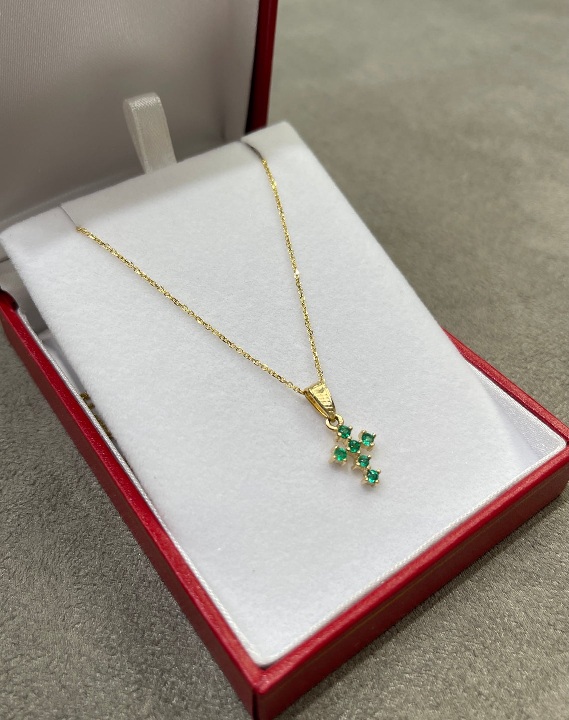 Mini 0.24tcw Colombian Emerald Petite Cross 18K