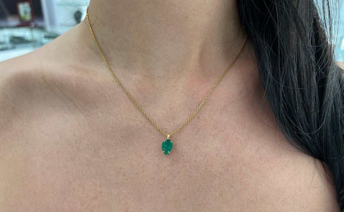 1.70-Carat Colombian Emerald Solitaire Pear Gold Upside Down Pendant