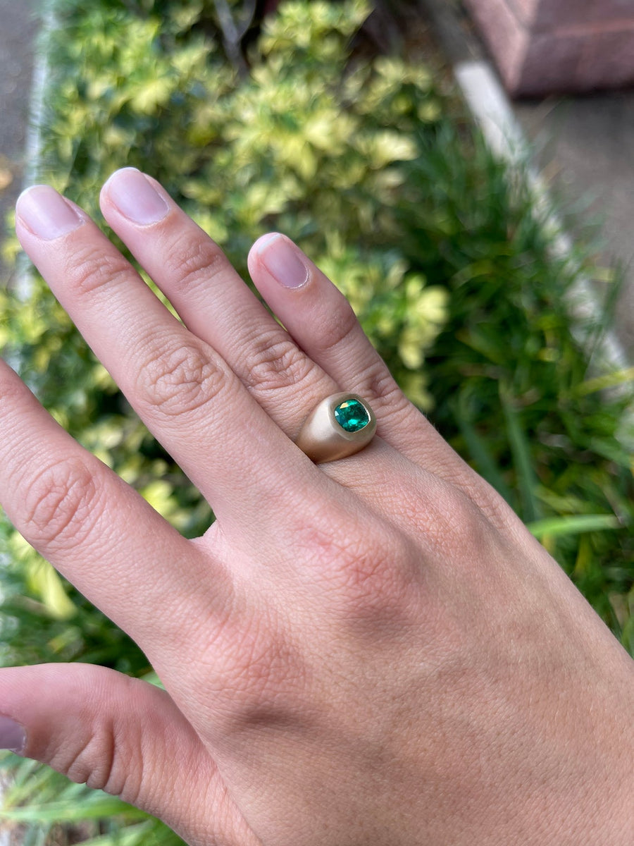 1.30 Carat Bezel Set Colombian Emerald Gypsy Ring