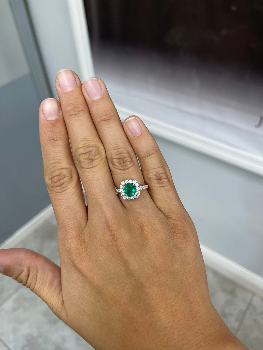 Natural Emerald & Diamond Halo Engagement Ring