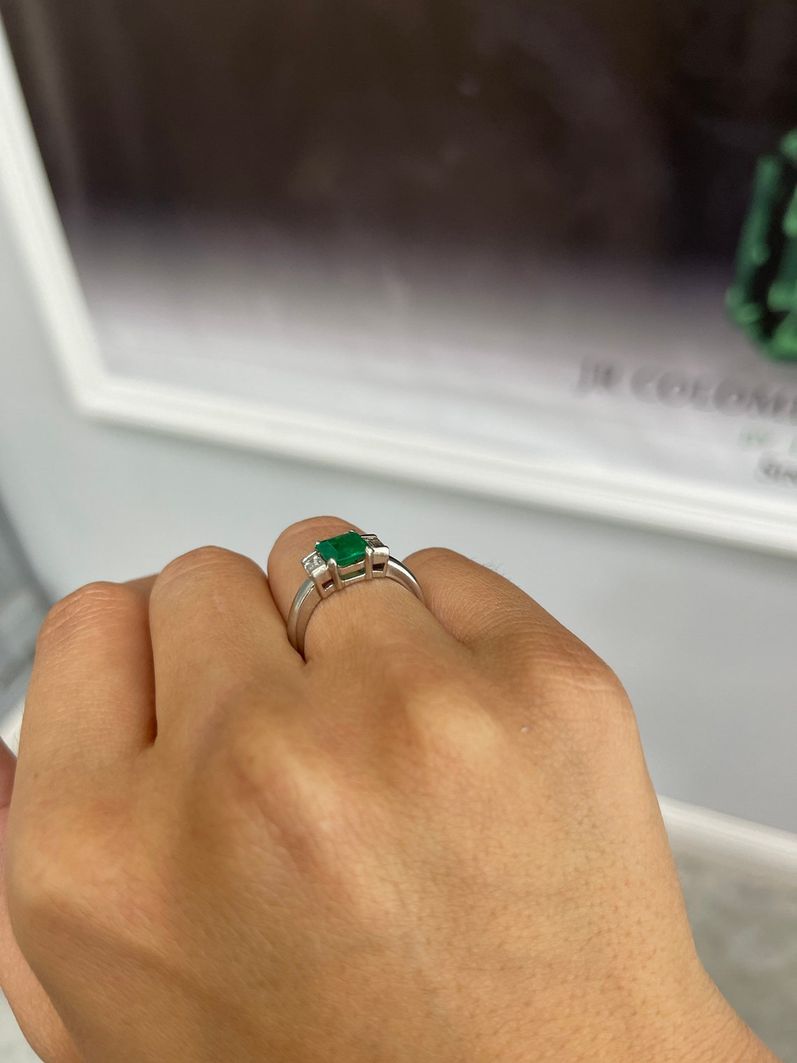 Three Stone Diamond & Emerald Ring