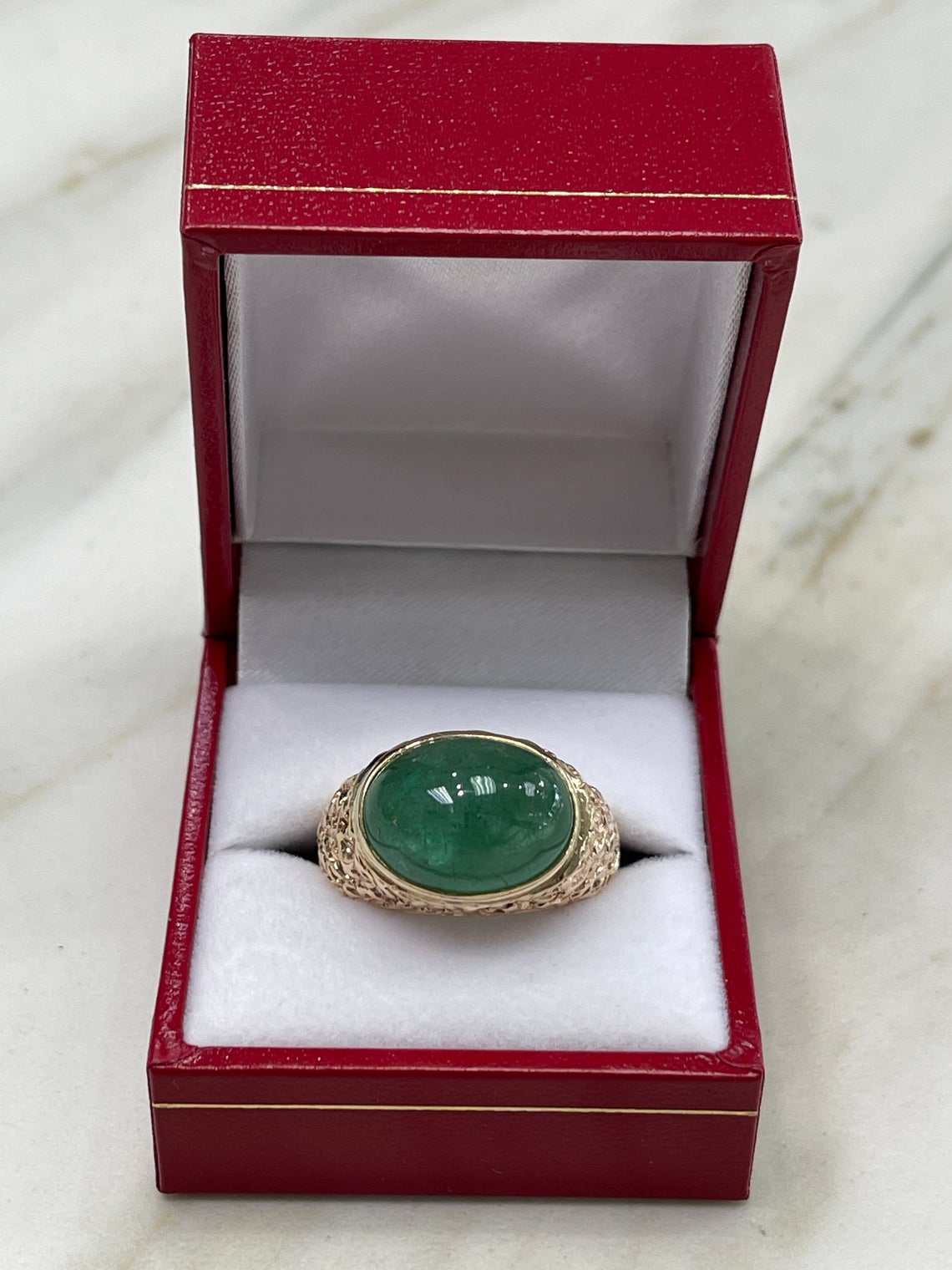 13.01cts 14K Natural Emerald Cabochon Nugget Gold Men's Ring