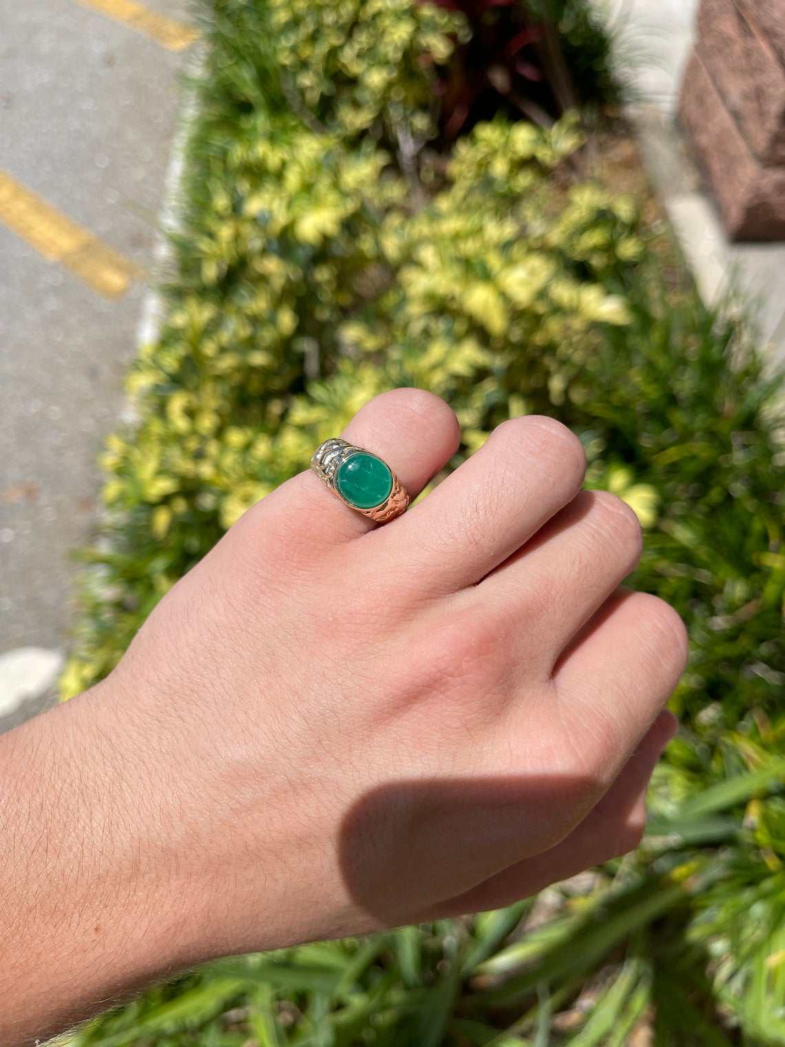 4.04cts 14K Natural Emerald Cabochon Men's Ring