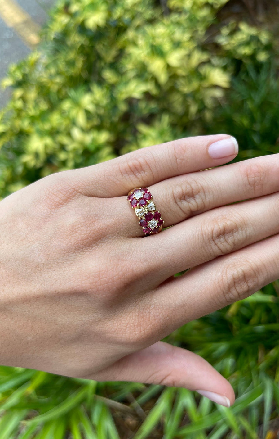 1.88tcw 18K Ruby & Diamond Wide Band Cluster Ring