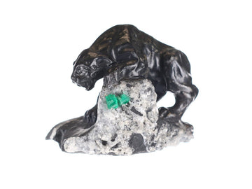 Sculpture Featuring a Black Panther Carved from Colombian Emerald Rough Crystal