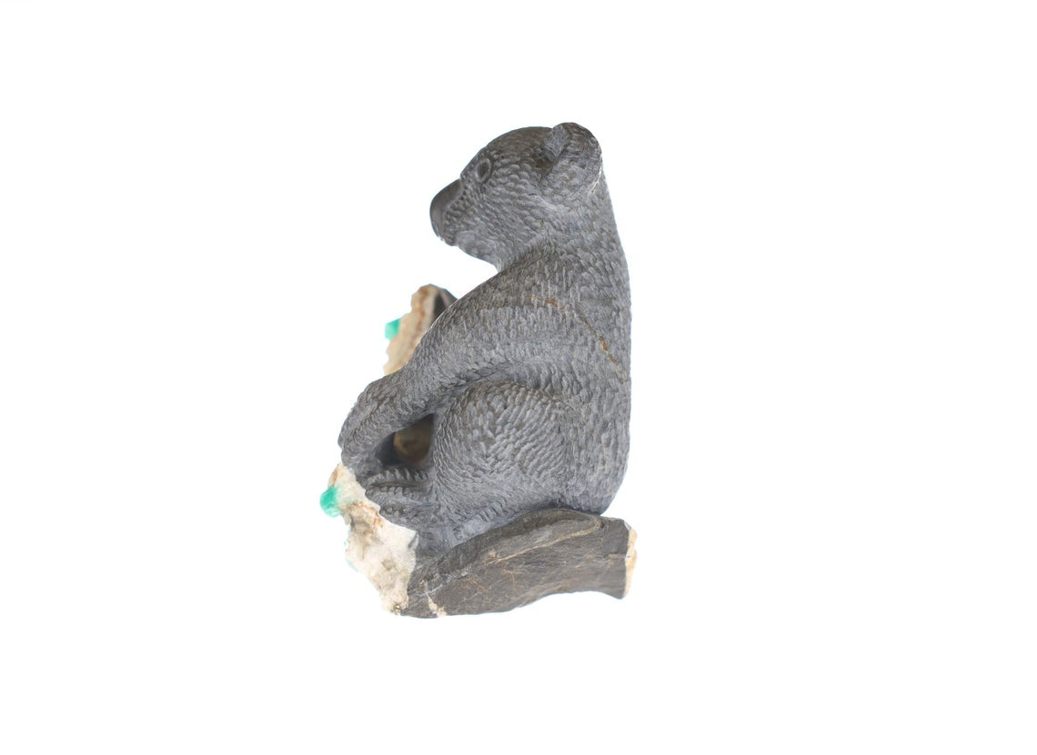 Koala Crystal Sculpture with Colombian Emerald - Stunning Art