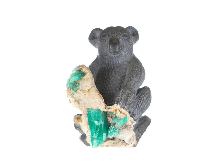 Emerald Koala Sculpture from Colombia - Raw Crystal Artwork