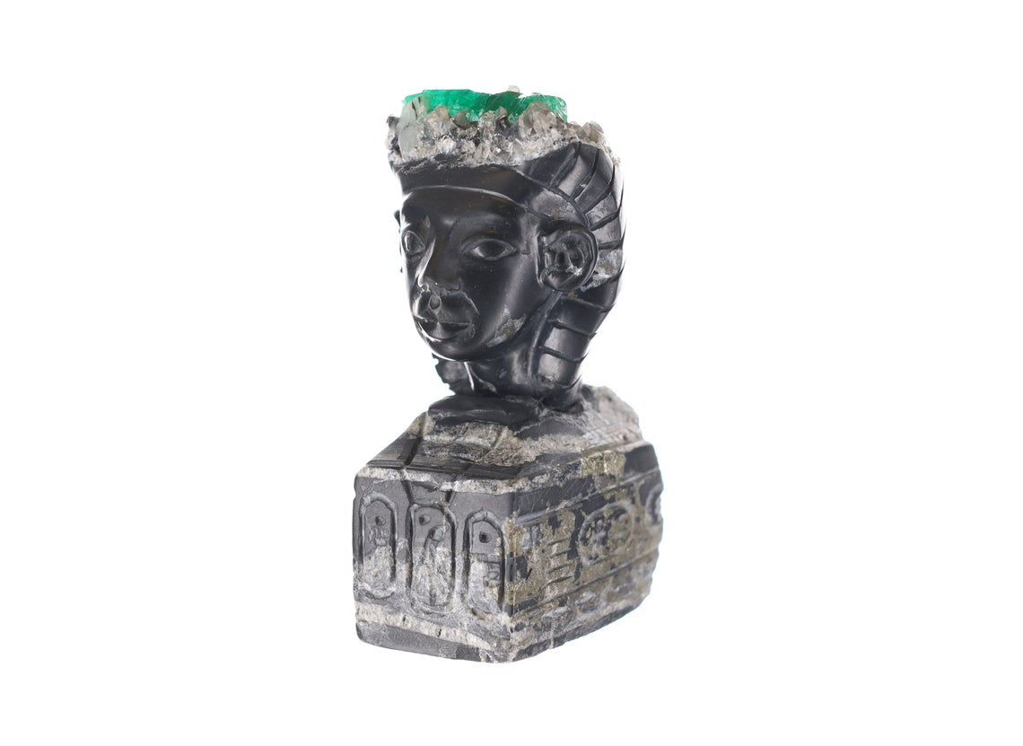 Colombian Emerald Embedded in Egyptian Rough Crystal Sculpture