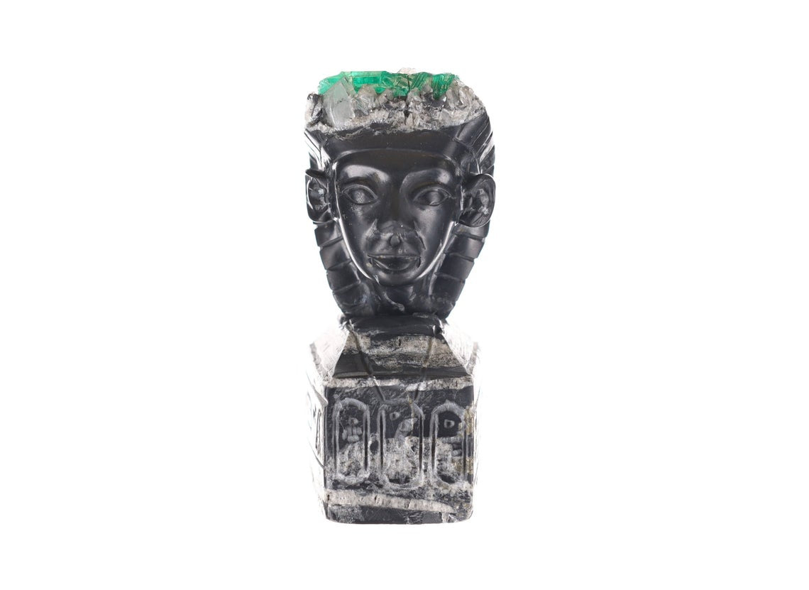 Rough Egyptian Crystal Sculpture Featuring Colombian Emerald