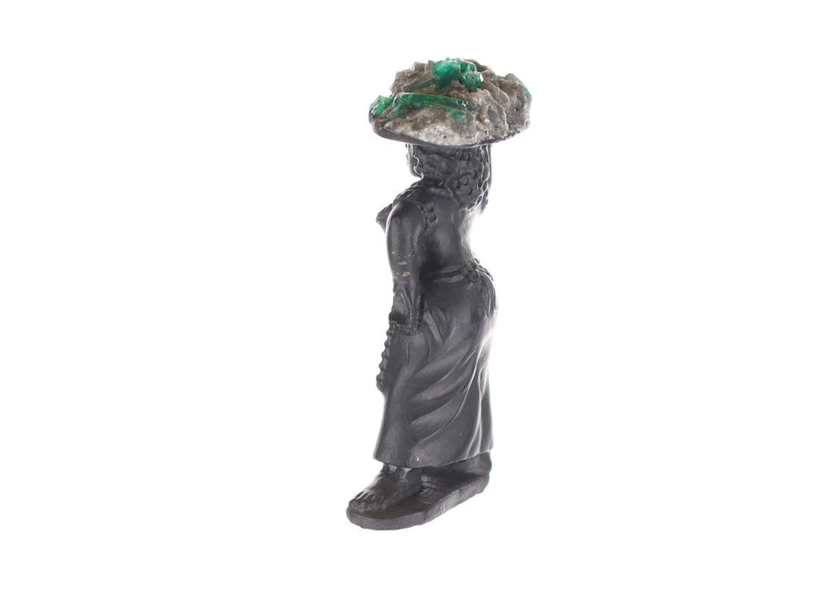 Handcrafted Crystal Sculpture Resembling a Lady with Fruits in Emerald Shades
