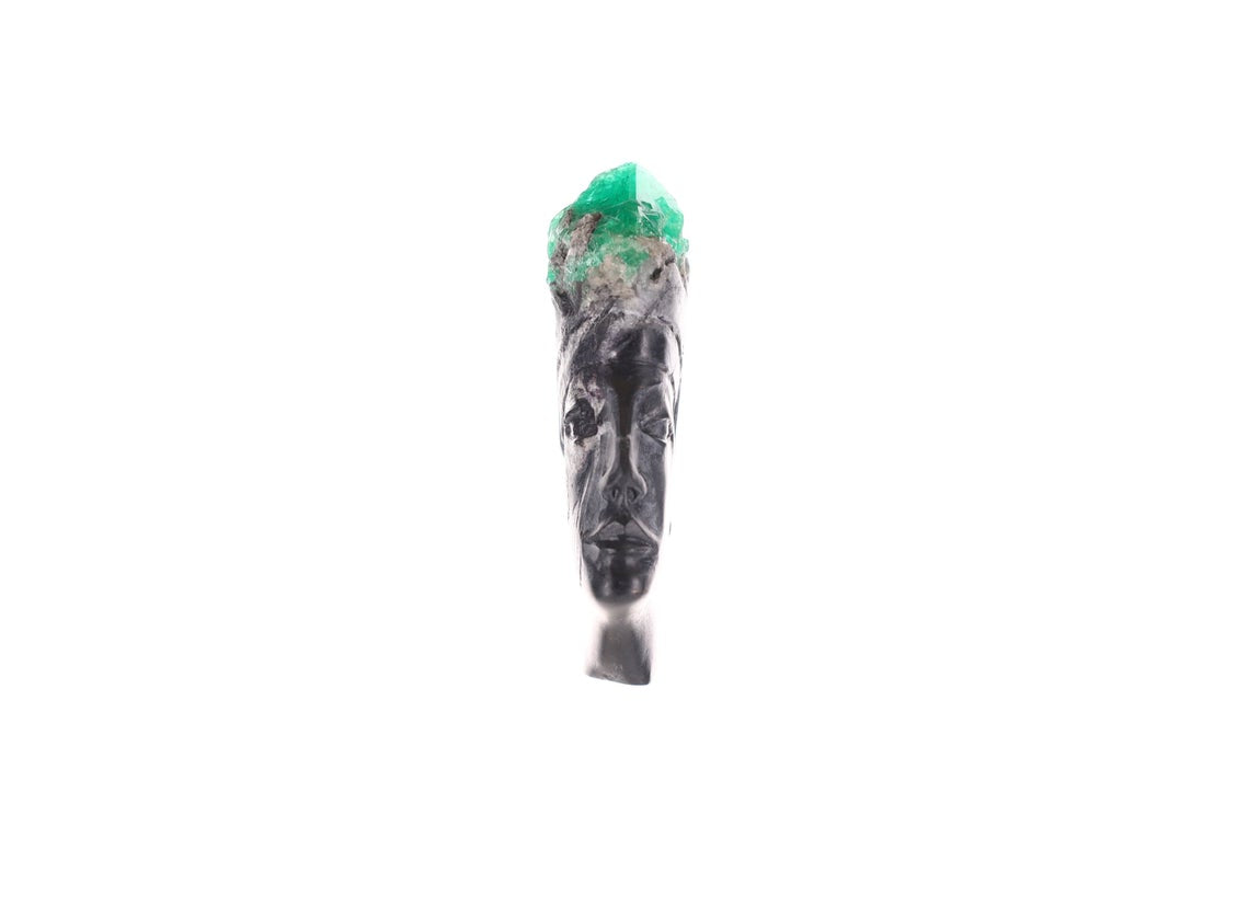 Colombian Emerald Goddess Sculpture Carved from Rough Crystal