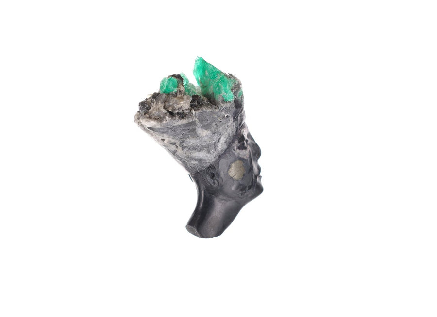Rough Crystal Artwork Depicting an Egyptian Goddess in Emerald