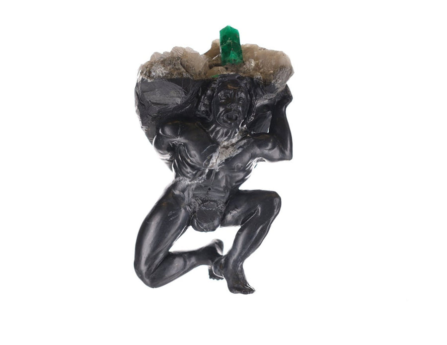 Artistic Colombian Emerald Miner Sculpture from Raw Crystals