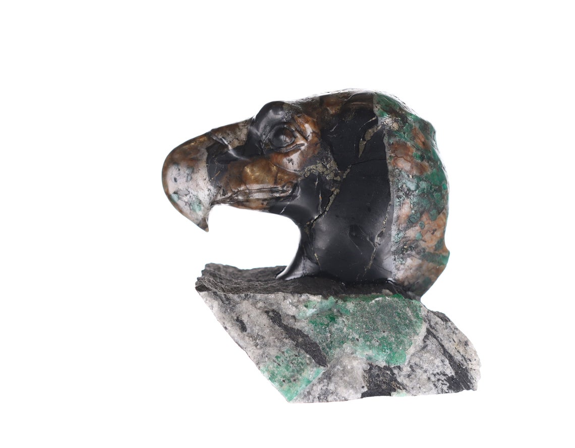 Colombian Emerald Bald Eagle Rough Crystal Sculpture