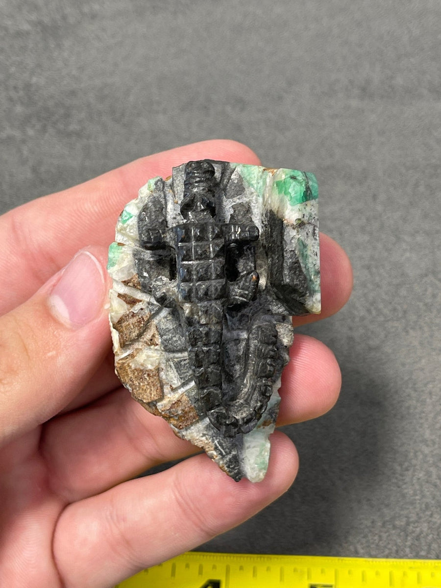 Colombian Emerald Rough Crystal Carving of an Alligator