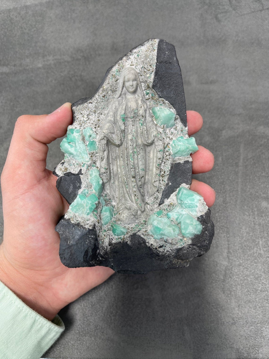 Rough-Hewn Crystal Sculpture of Virgin Mary from Colombia