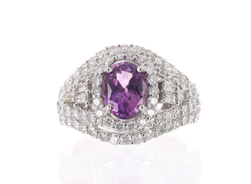 3.05tcw Vivid Pink Oval Sapphire & Diamond Halo Ring 14K