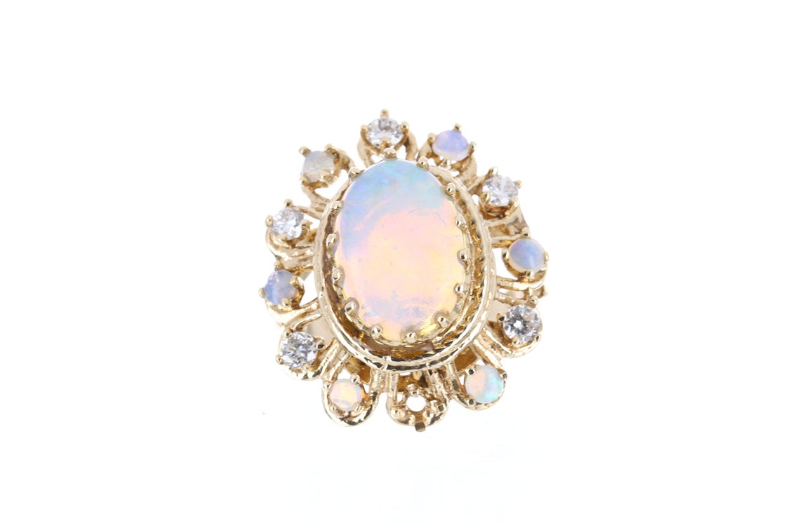 Vintage Antique Opal Diamond Cocktail Ring