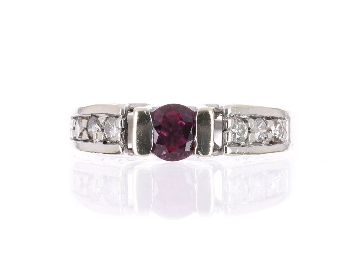 AAA+ 14K Ruby Cushion & Diamond Trilogy Ring