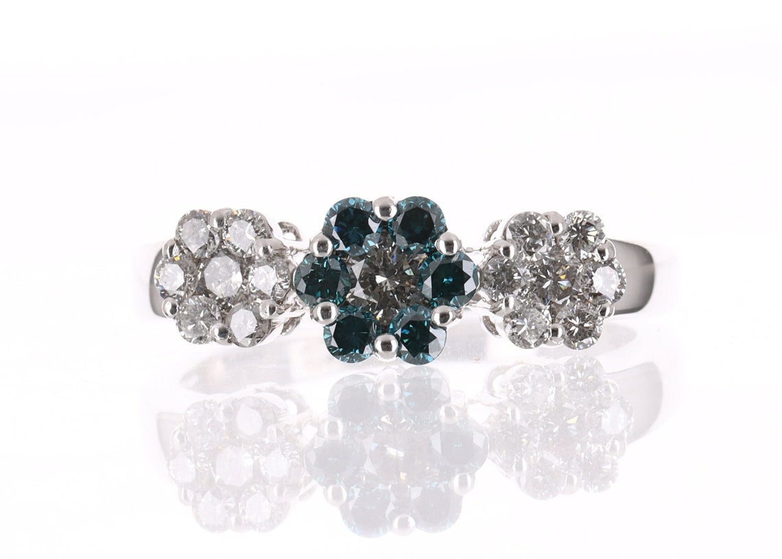 1.05tcw Fancy Blue Diamond & Diamond Floral Ring