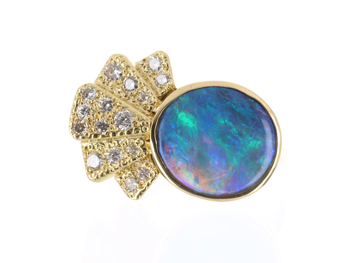 Black Opal & Diamond Gold Ring 18K