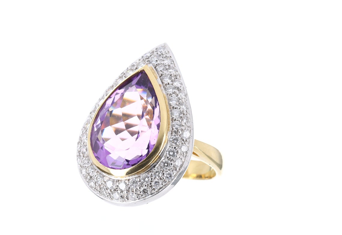 Amethyst & Pave Diamond Cocktail Ring 18K