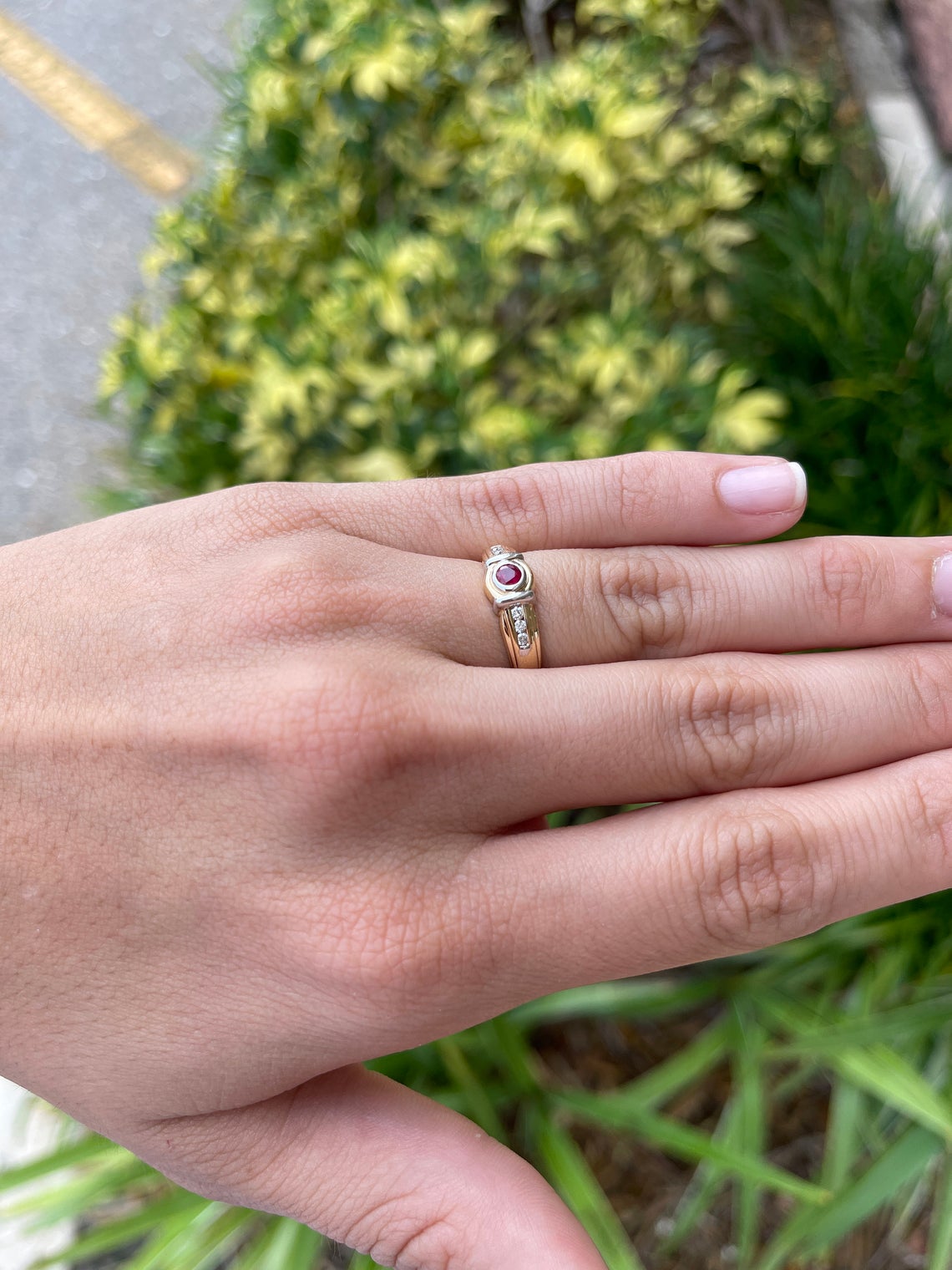 Natural Red Ruby & Diamond Solitaire Ring