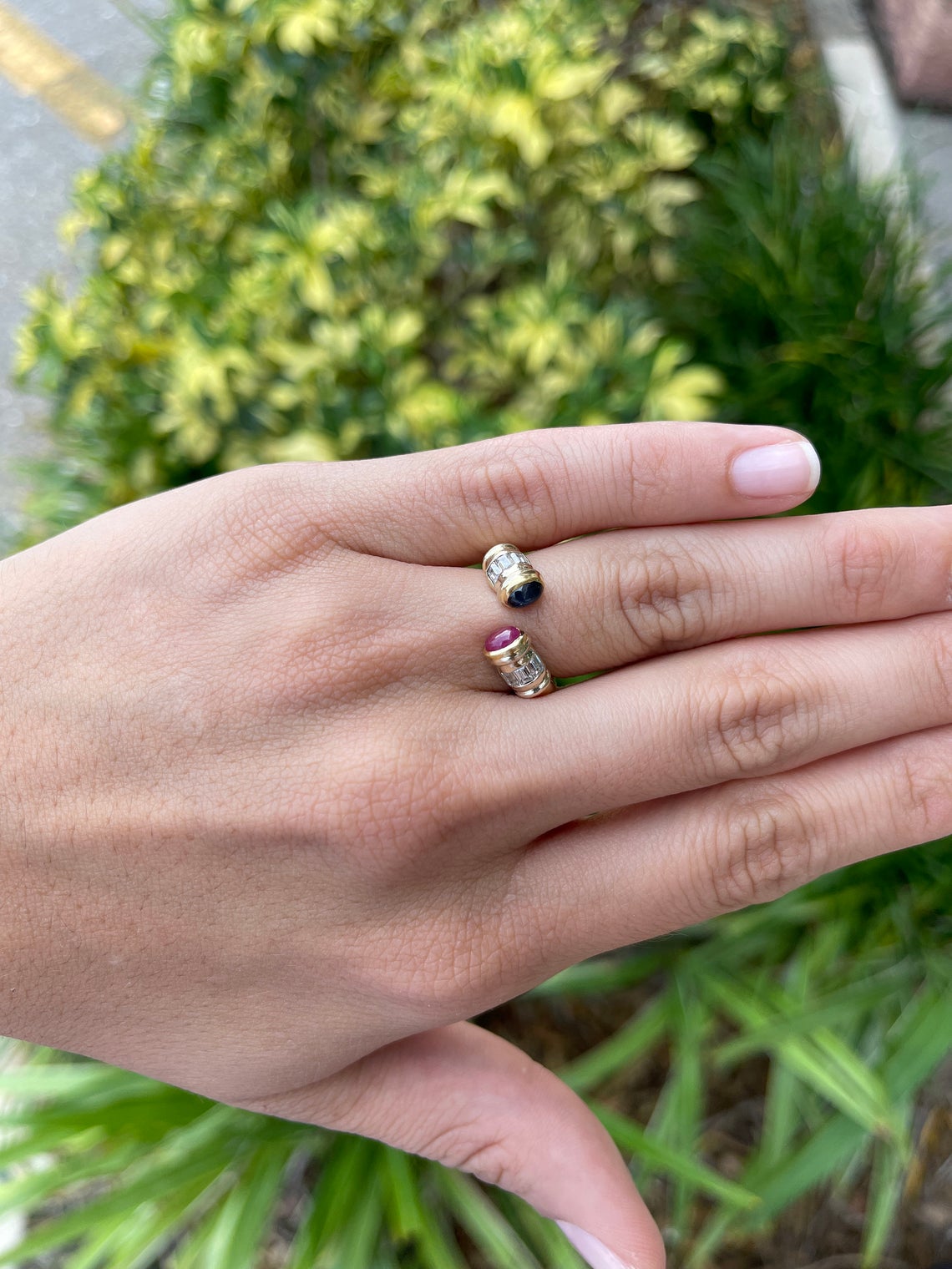 Sapphire, Ruby, & Diamond 14K Gold Cuff Ring