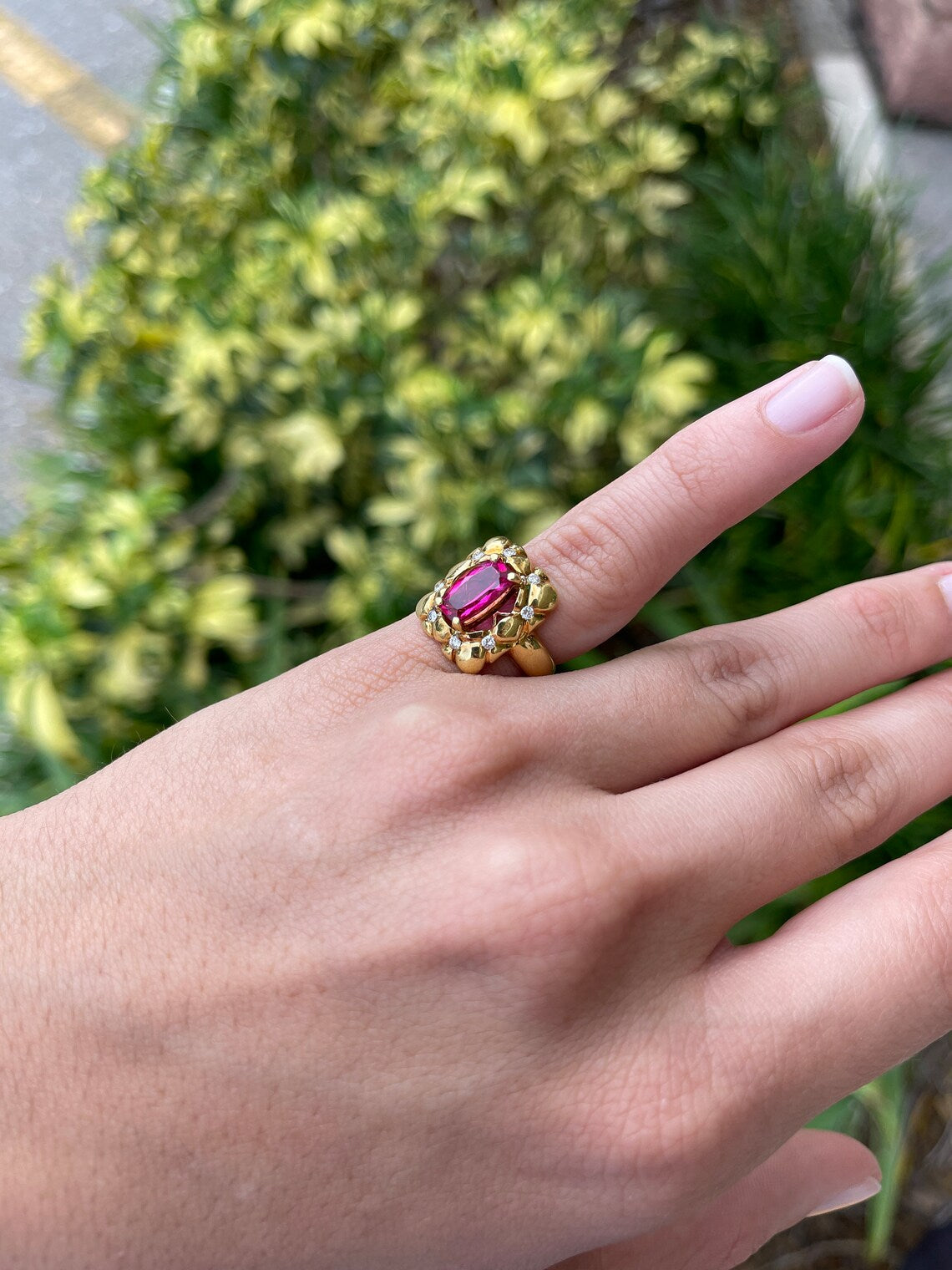 3.60tcw Natural Rubellite & Diamond Cocktail Ring 18K