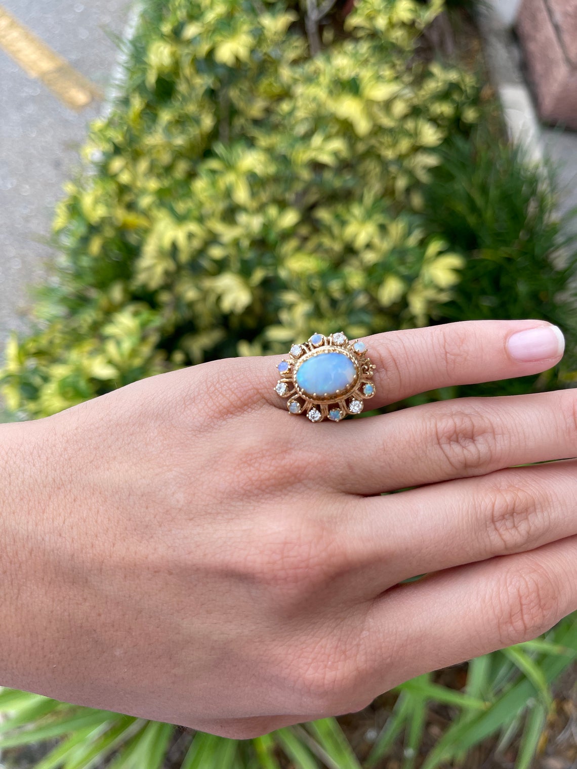 Deco Vintage Antique Opal Diamond Cocktail Ring